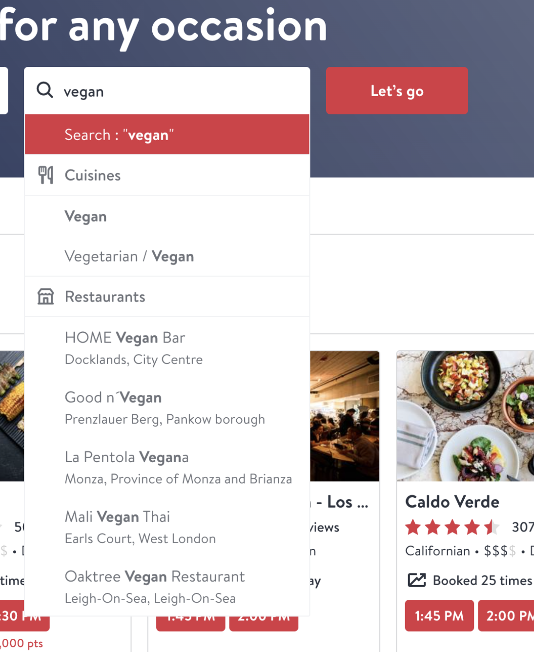 OpenTable — keyword search with cuisine and restaurant disambiguation