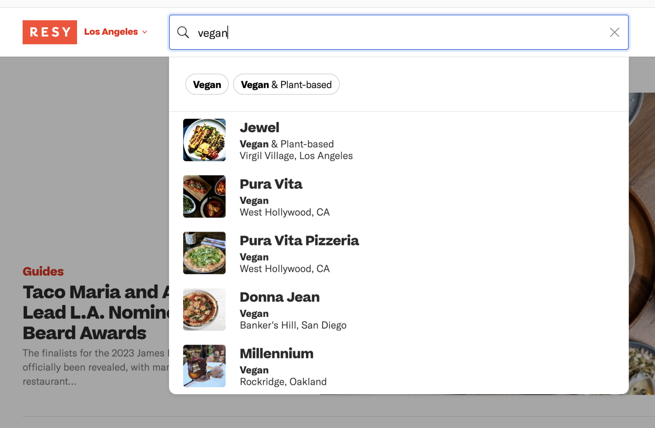 Resy — open-text search with suggestion chips