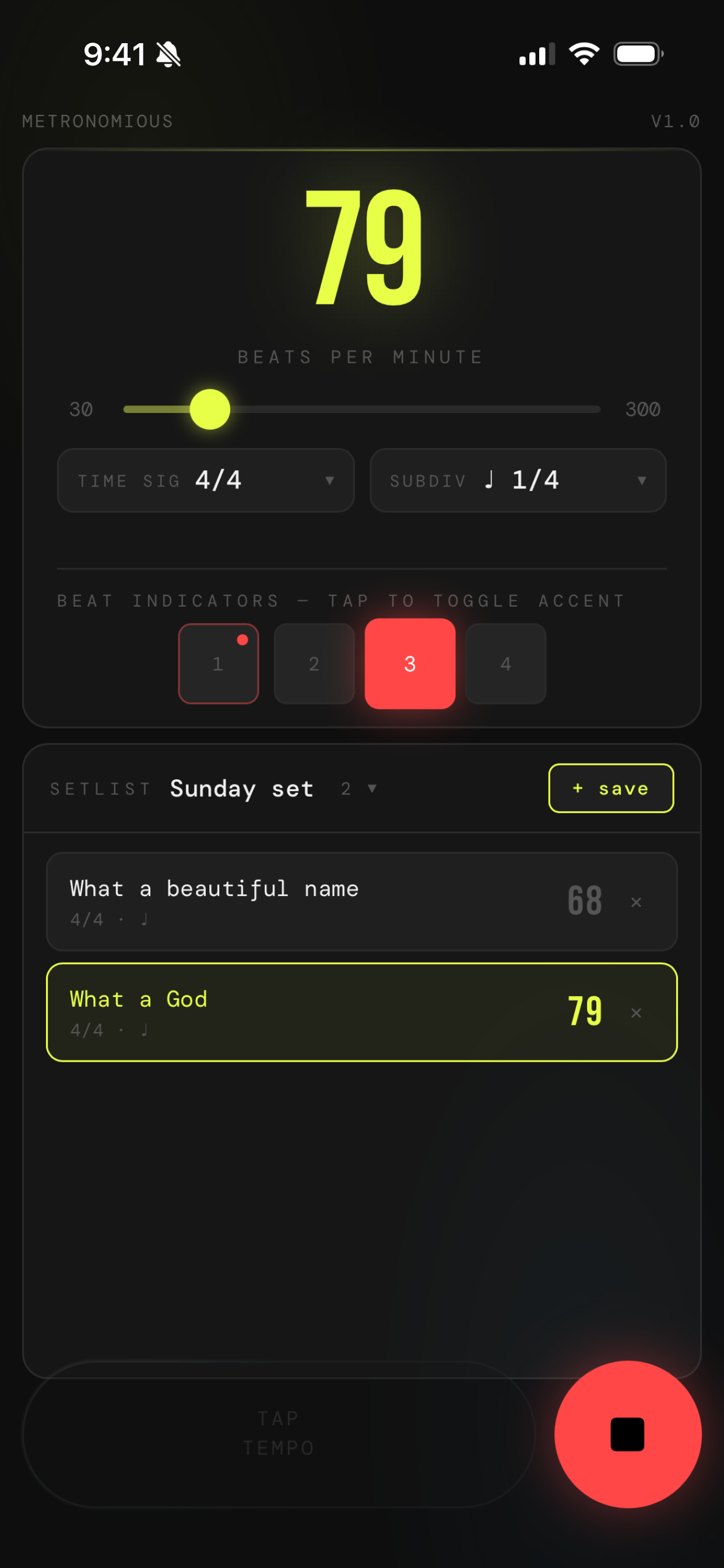 V1 main screen